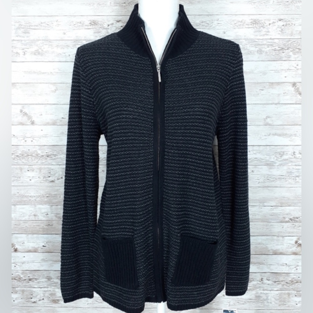 Karen Scott small zip-up black cardigan